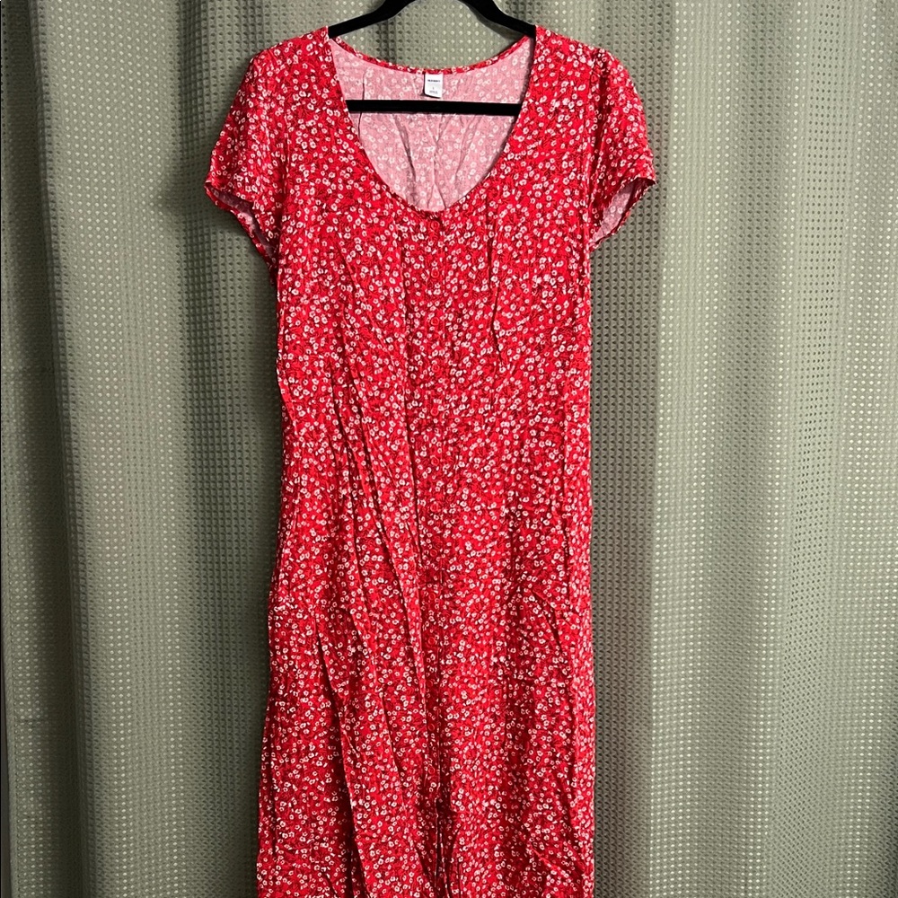 Old Navy Red Floral Midi Dress